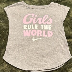 Nike Kids Gray Tee with Pink and White Graphic